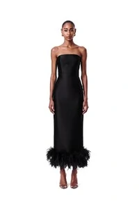 Vestido New Alba Midi Plumas Barra