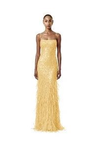 Vestido Nanterre Paetê Plumas
