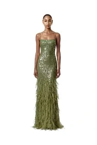 Vestido Nanterre Paetê Plumas