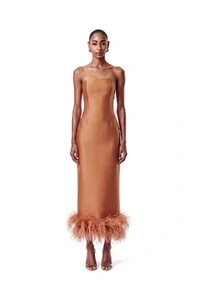 Vestido New Alba Midi Plumas Barra