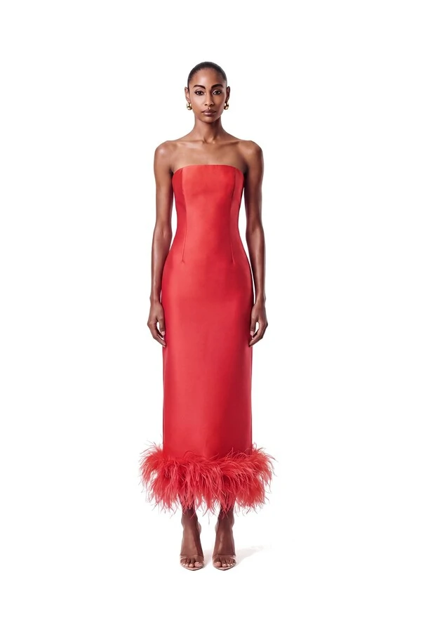 Vestido New Alba Midi Plumas Barra