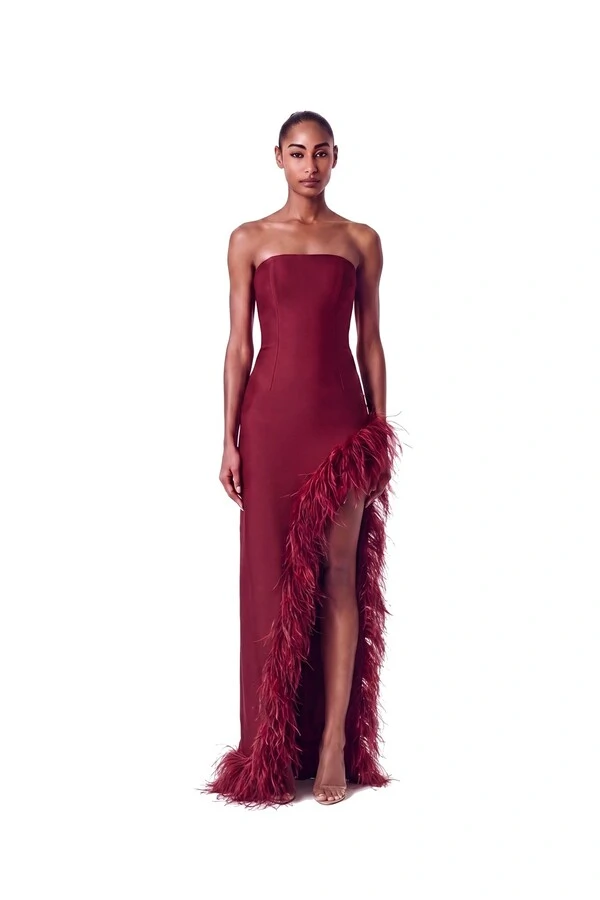 Vestido Raquel Plumas Crepe