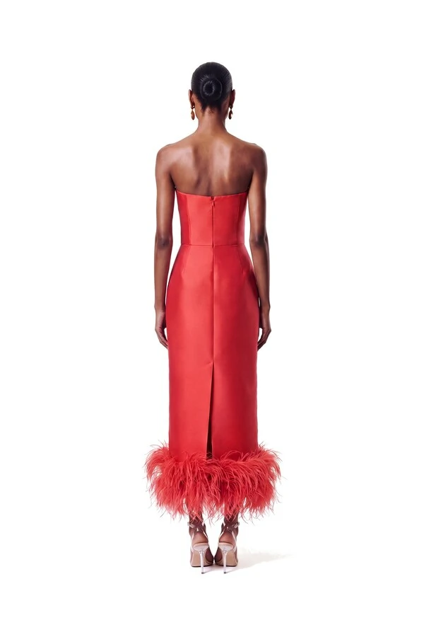 Vestido New Alba Midi Plumas Barra