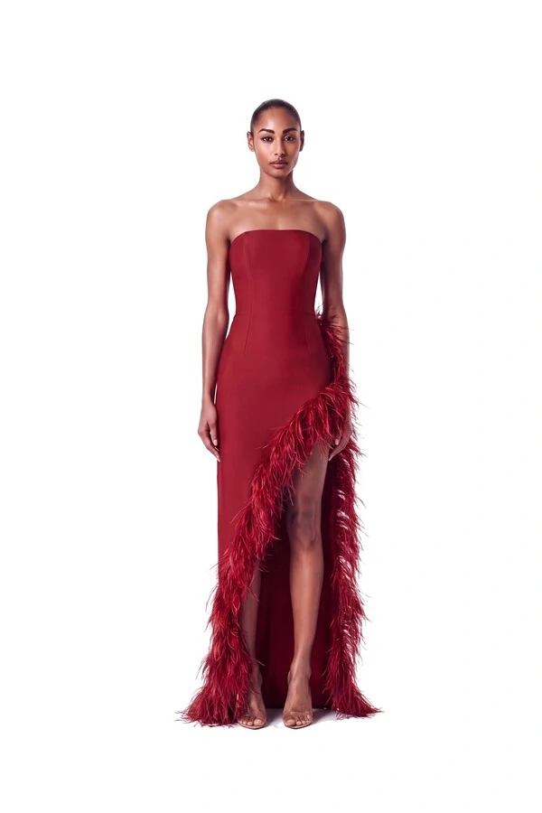 Vestido Raquel Plumas Crepe