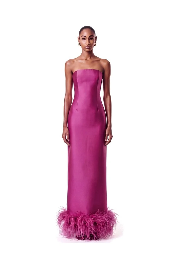 Vestido New Alba Longo Plumas Barra