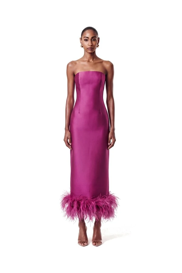 Vestido New Alba Midi Plumas Barra