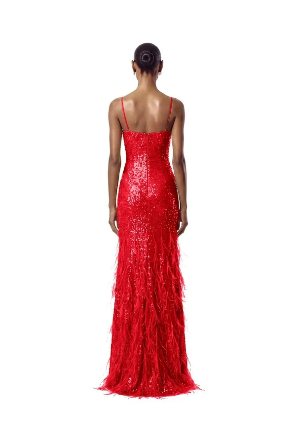 Vestido Nanterre Paetê Plumas