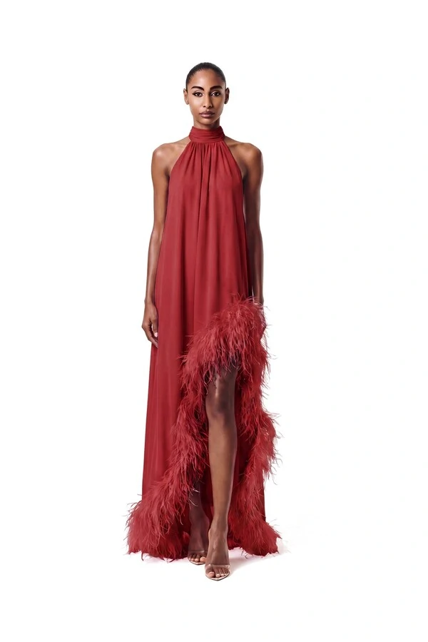 Vestido Violeta Plumas