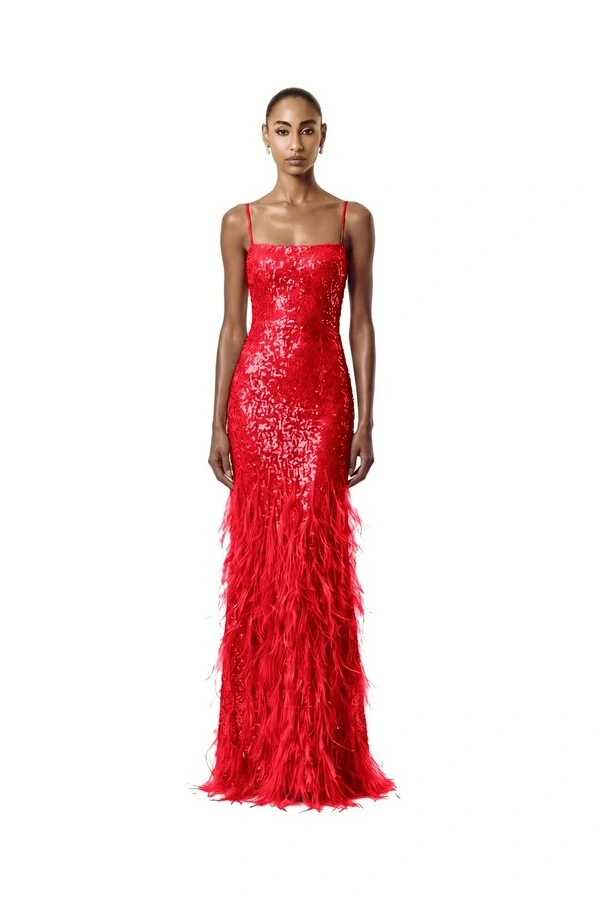 Vestido Nanterre Paetê Plumas
