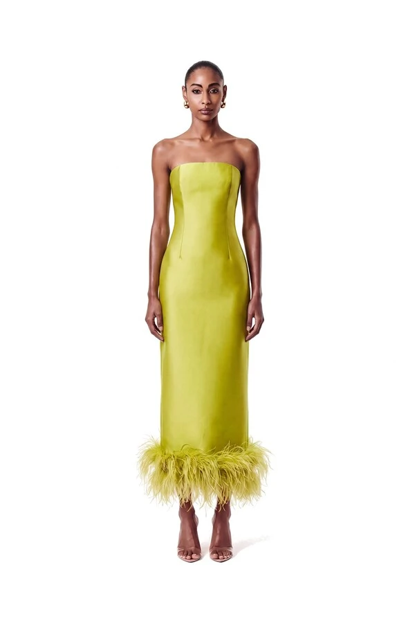 Vestido New Alba Midi Plumas Barra