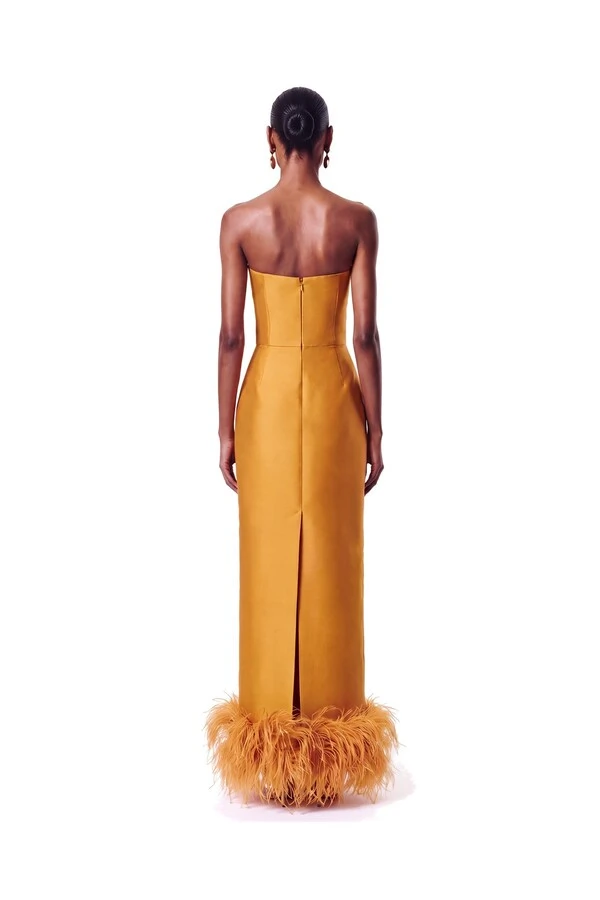 Vestido New Alba Longo Plumas Barra
