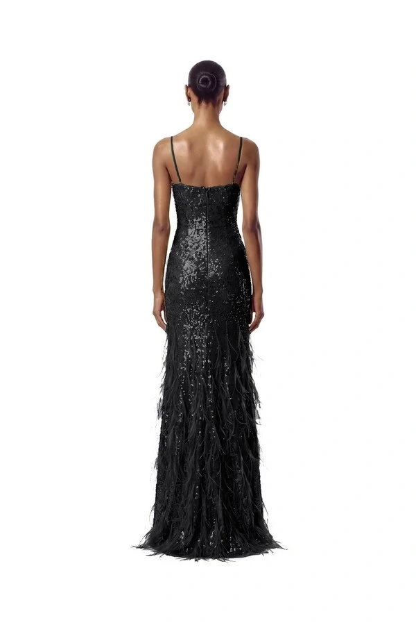 Vestido Nanterre Paetê Plumas