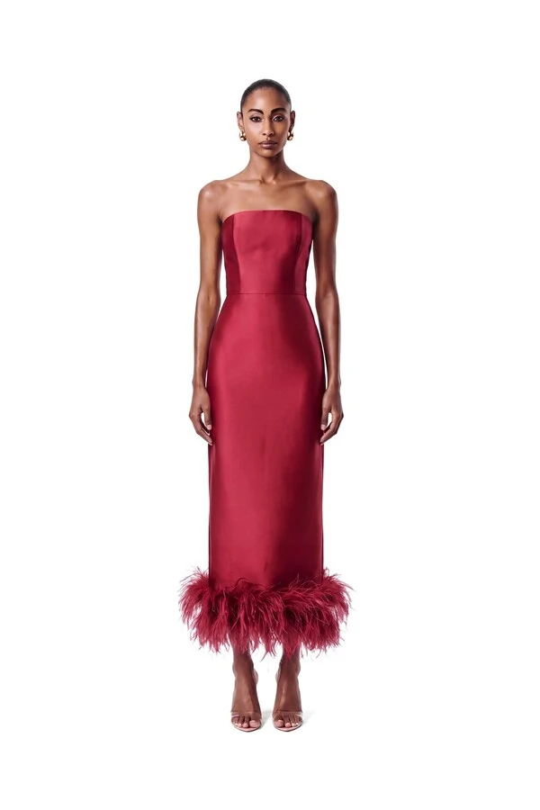 Vestido New Alba Midi Plumas Barra
