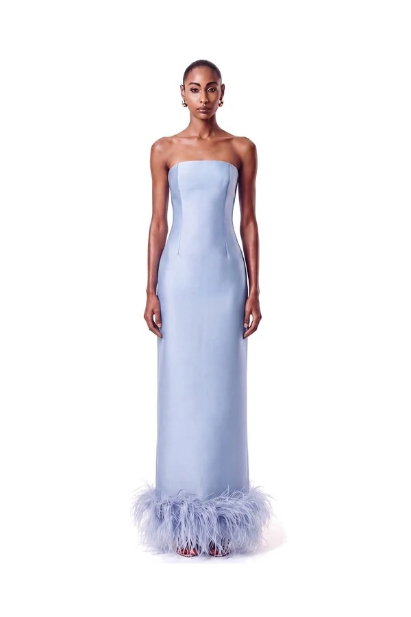 Vestido New Alba Longo Plumas Barra