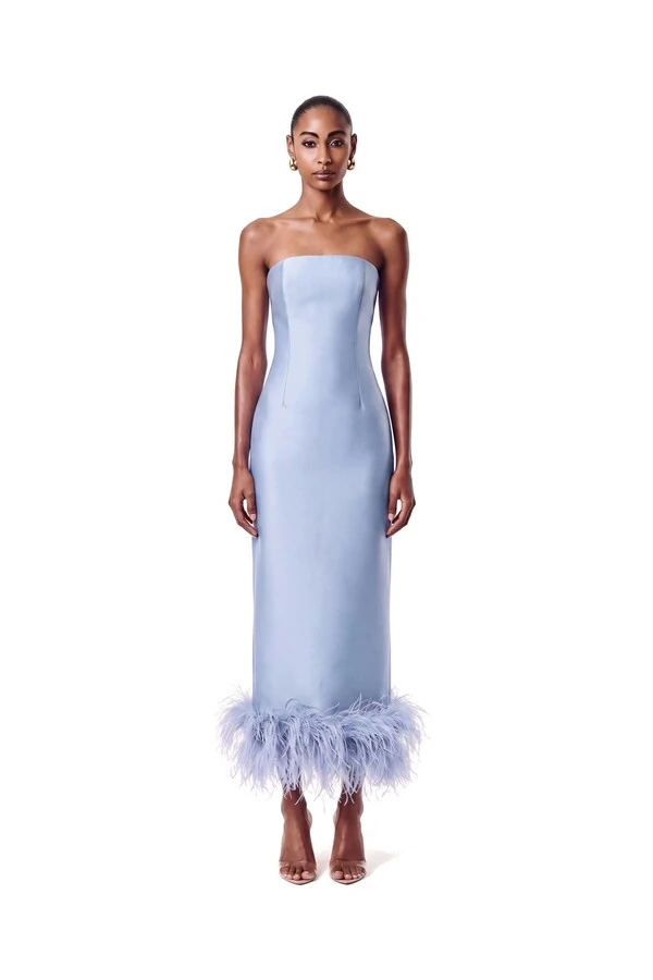 Vestido New Alba Midi Plumas Barra
