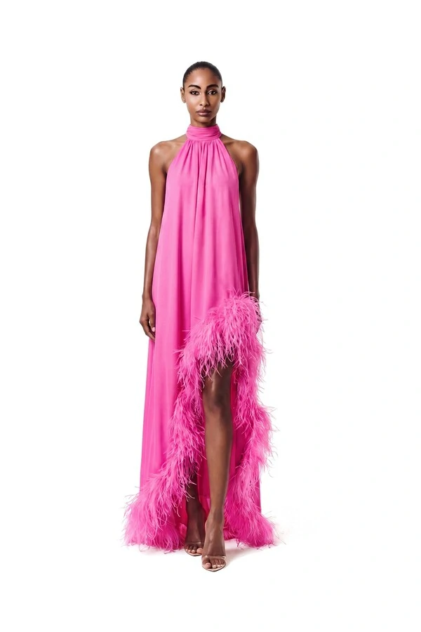 Vestido Violeta Plumas