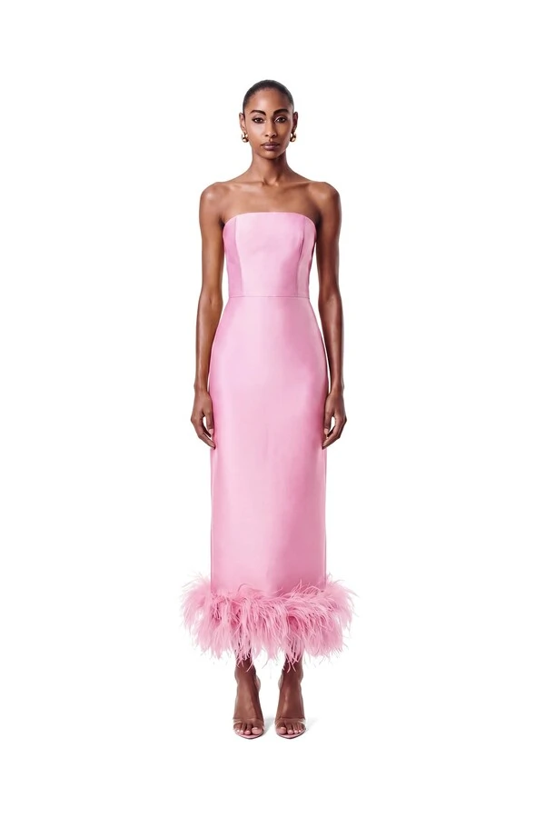 Vestido New Alba Midi Plumas Barra
