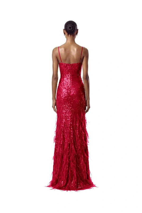Vestido Nanterre Paetê Plumas