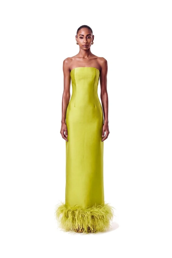 Vestido New Alba Longo Plumas Barra