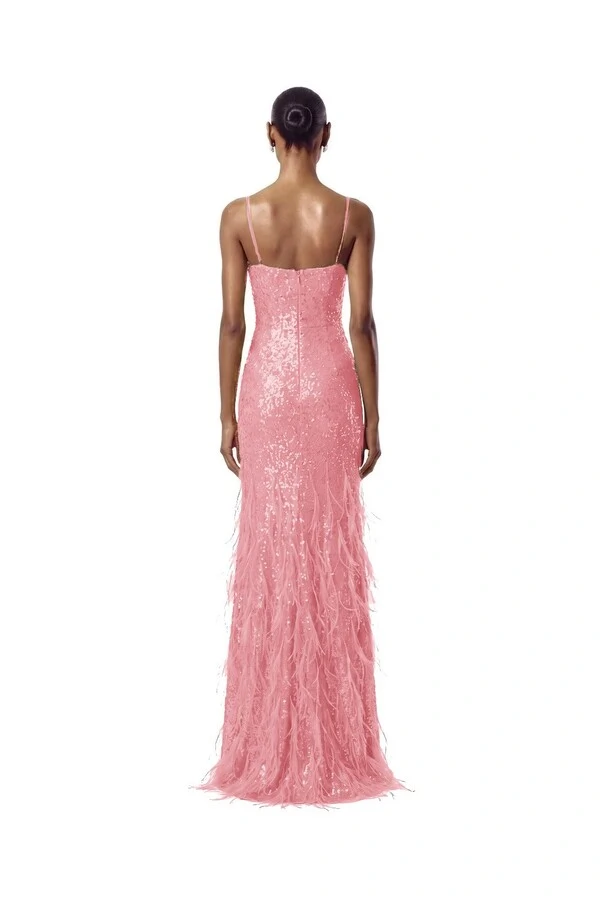Vestido Nanterre Paetê Plumas