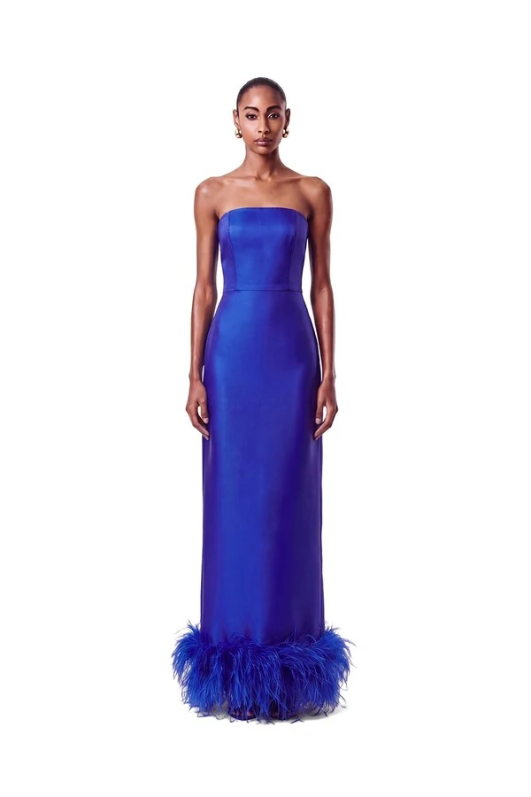 Vestido New Alba Longo Plumas Barra