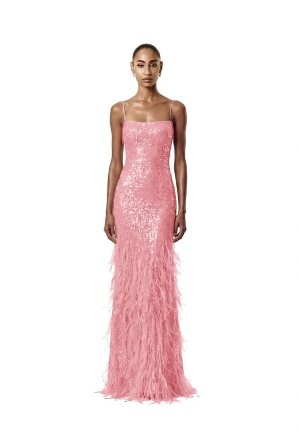 Vestido Nanterre Paetê Plumas
