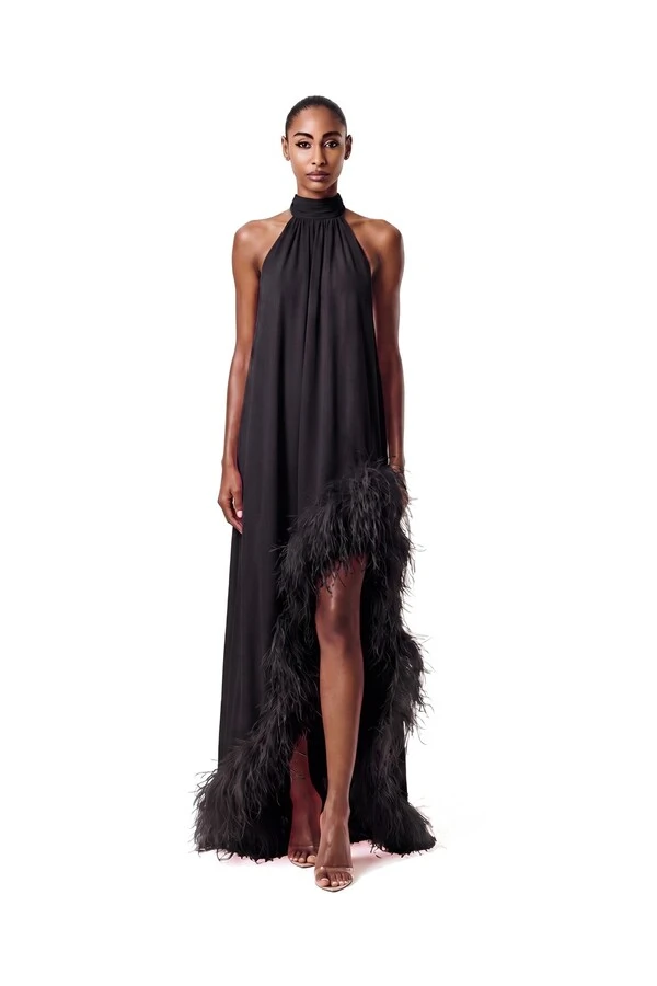 Vestido Violeta Plumas