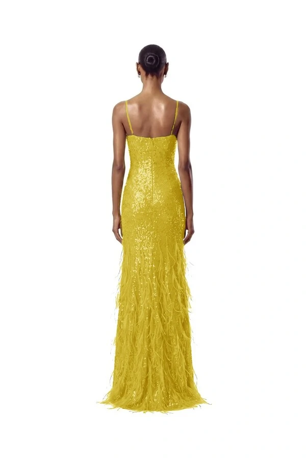 Vestido Nanterre Paetê Plumas