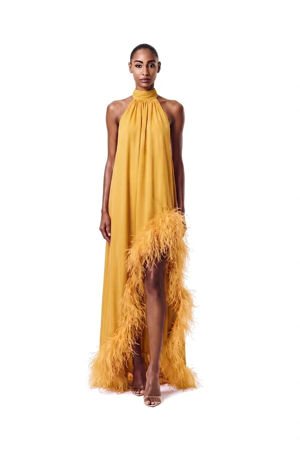 Vestido Violeta Plumas
