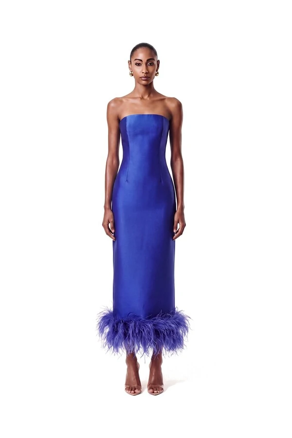 Vestido New Alba Midi Plumas Barra