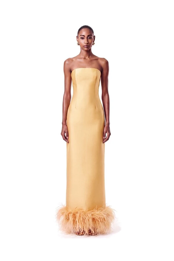 Vestido New Alba Longo Plumas Barra