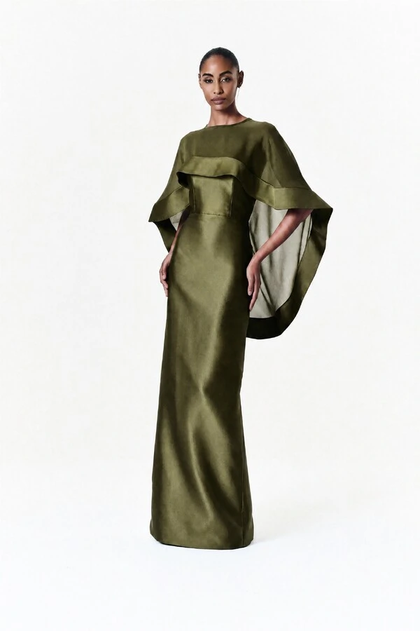 Vestido Alba Longo Com Capa Catarina Curta