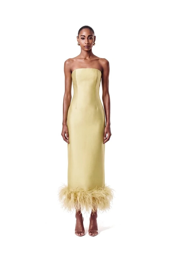 Vestido New Alba Midi Plumas Barra