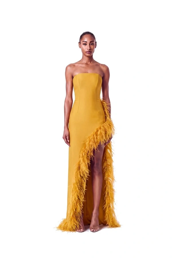 Vestido Raquel Plumas Crepe
