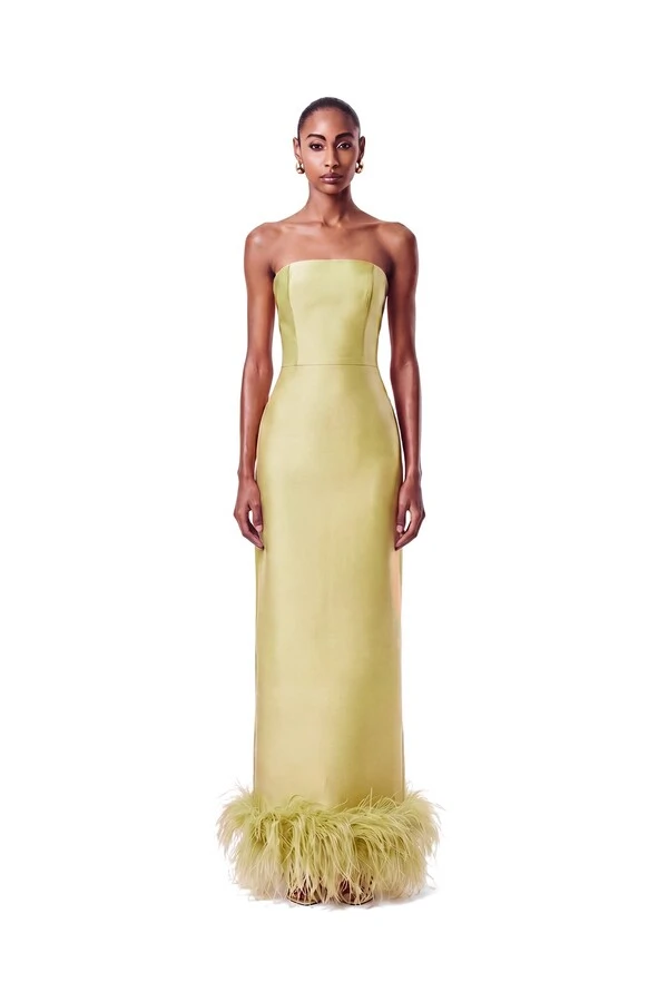 Vestido New Alba Longo Plumas Barra