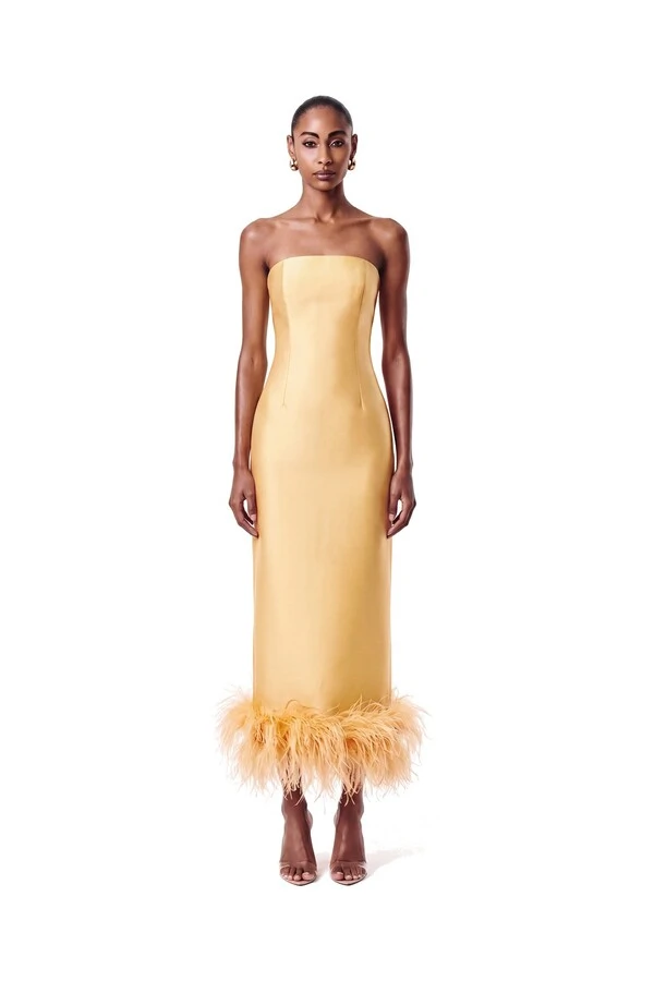 Vestido New Alba Midi Plumas Barra