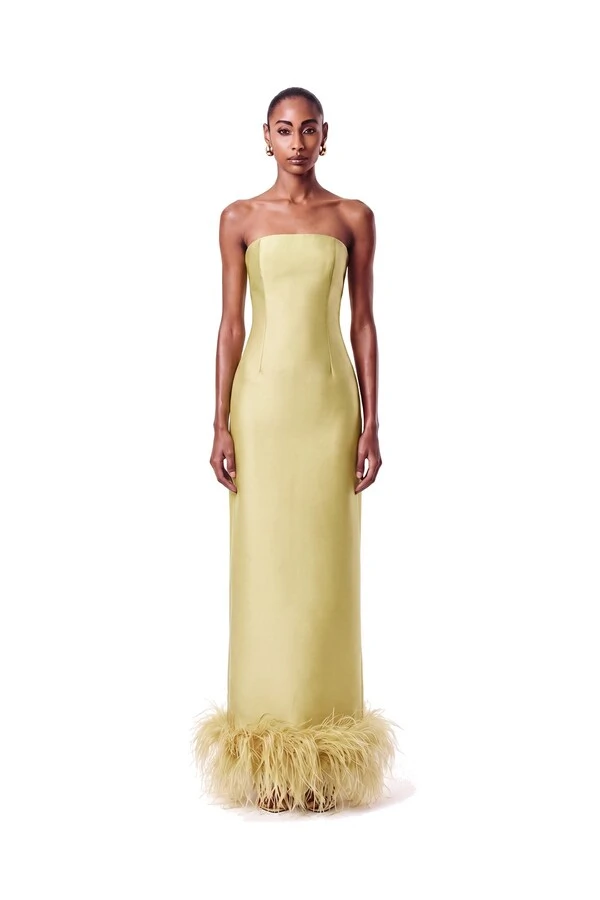 Vestido New Alba Longo Plumas Barra
