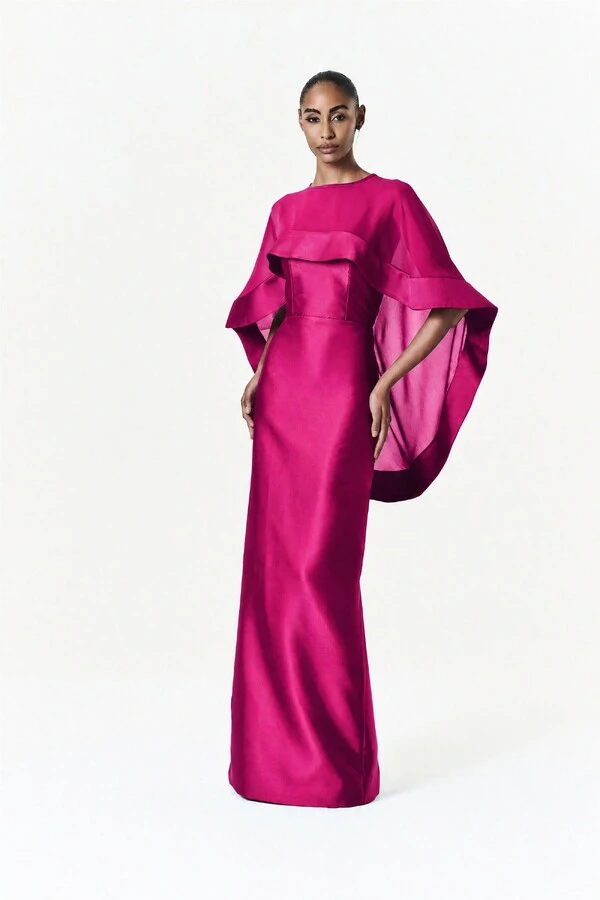 Vestido Alba Longo Com Capa Catarina Curta