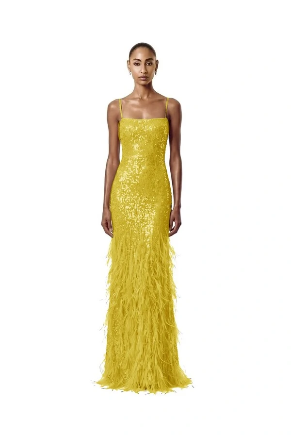 Vestido Nanterre Paetê Plumas