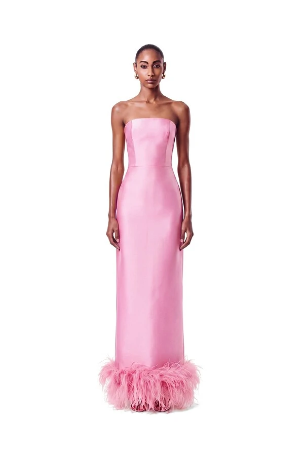 Vestido New Alba Longo Plumas Barra