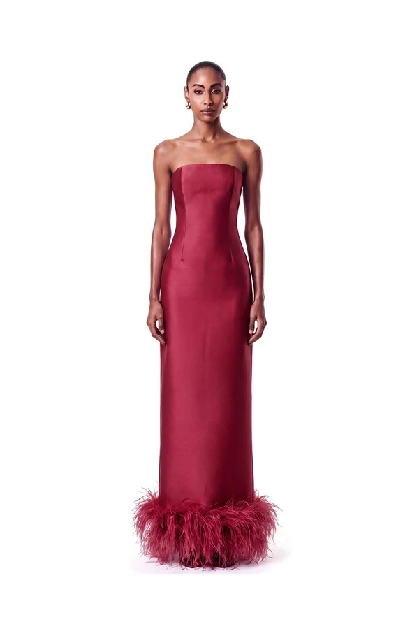 Vestido New Alba Longo Plumas Barra