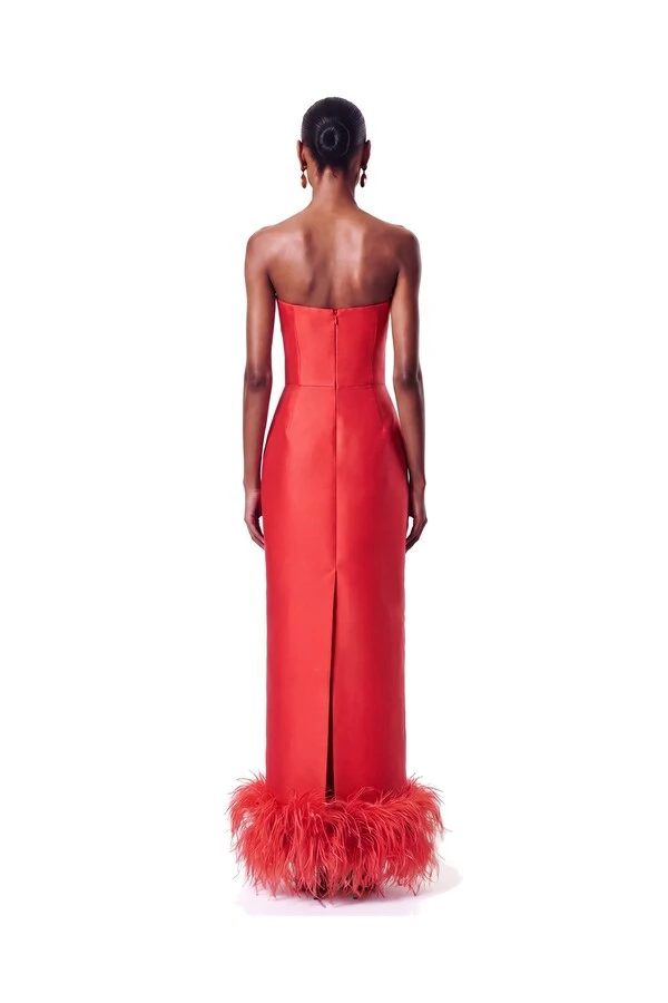 Vestido New Alba Longo Plumas Barra