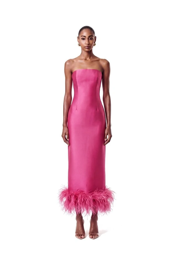 Vestido New Alba Midi Plumas Barra
