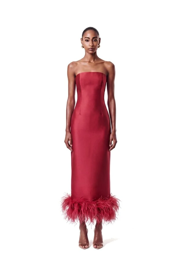 Vestido New Alba Midi Plumas Barra