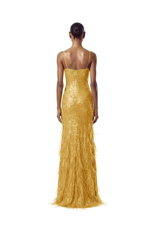 Vestido Nanterre Paetê Plumas