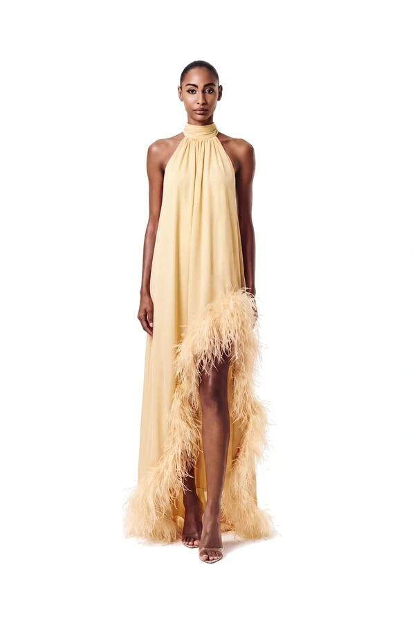 Vestido Violeta Plumas