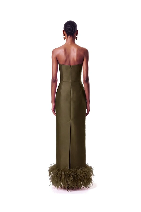 Vestido New Alba Longo Plumas Barra