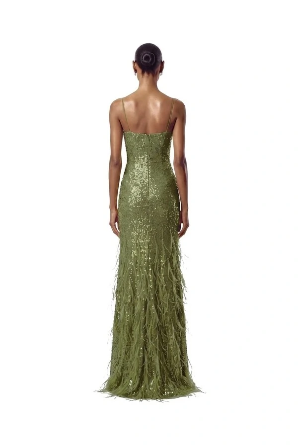 Vestido Nanterre Paetê Plumas