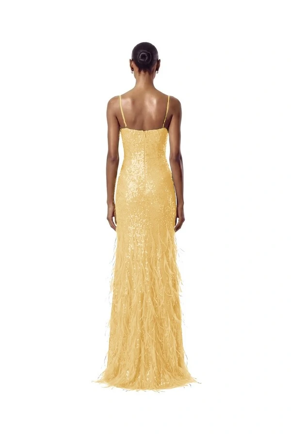 Vestido Nanterre Paetê Plumas
