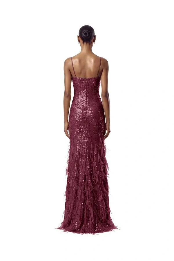 Vestido Nanterre Paetê Plumas